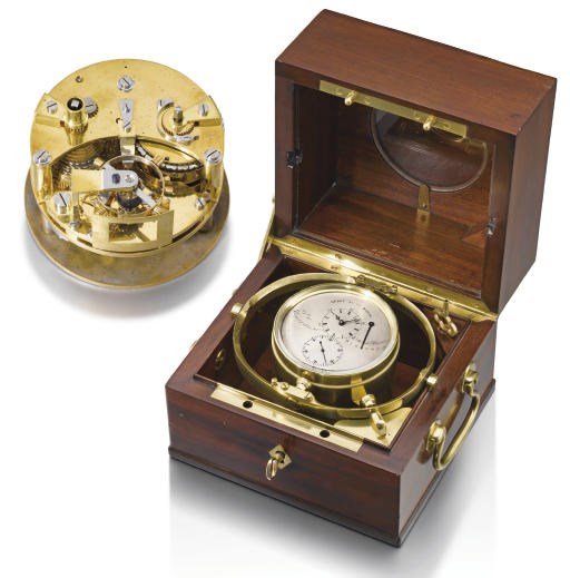 Breguet. A fine and rare brass two-day marine chronometer with chain fusée and up and down indicator
