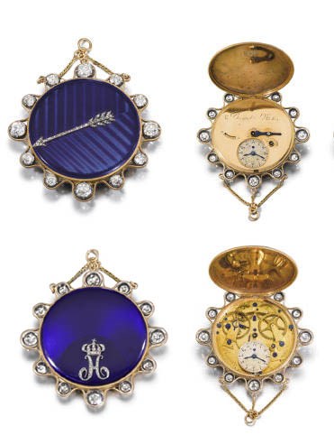 Breguet. An outstandingly fine, rare and historical important 18K gold, enamel and diamond-set hunter case petite souscription à tact watch, made for Josephine Bonaparte, Empress of France, and given to Hortense de Beauharnais