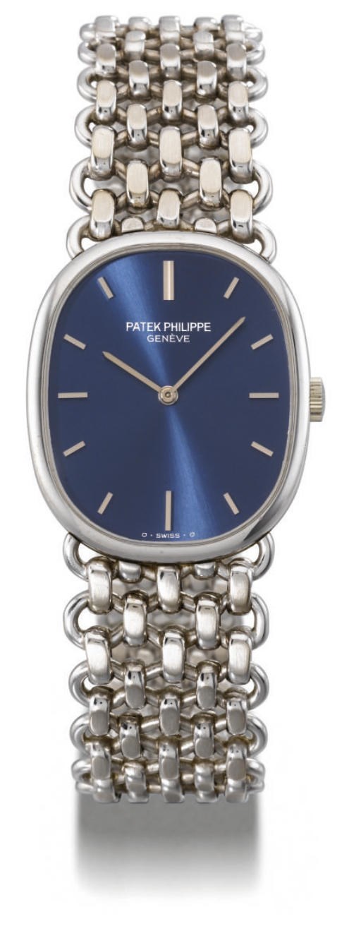 Patek Philippe. A fine 18K white gold oval wristwatch with bracelet