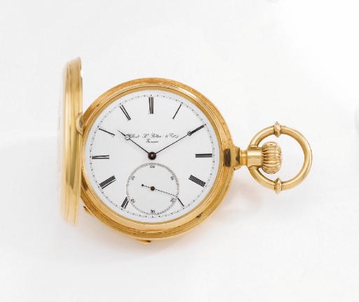 Potter. A fine and rare 18K gold hunter case keyless pocket chronometer with pivoted detent escapement