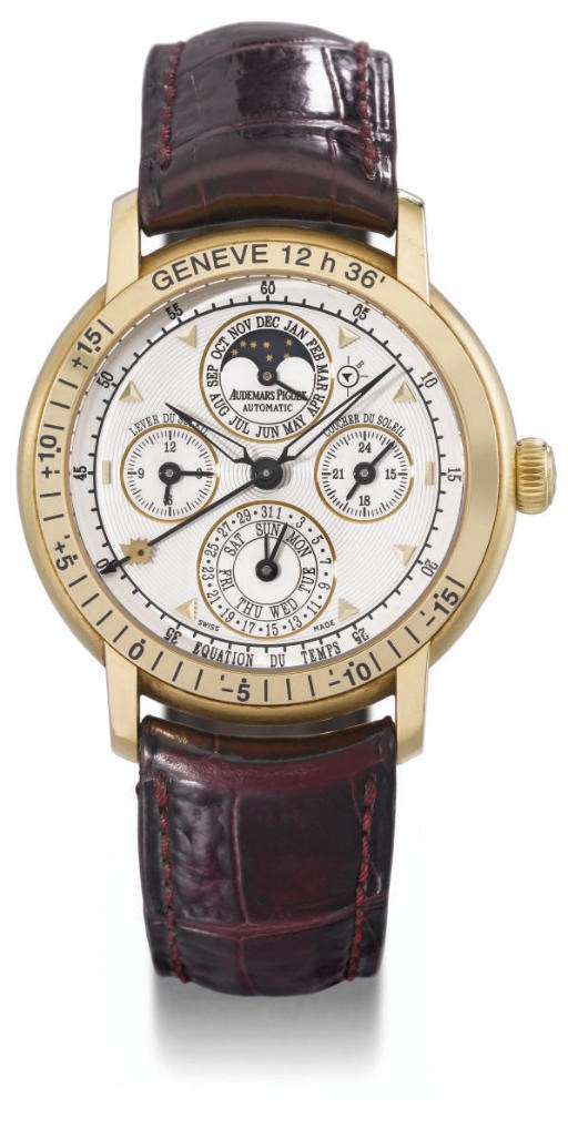 Audemars Piguet. A fine 18K gold self-winding perpetual calendar wristwatch with phases of the moon and equation of time