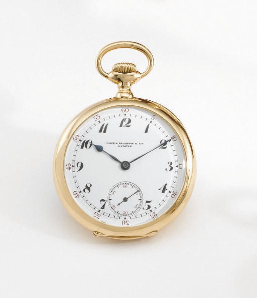 Patek Philippe. A fine and rare 18K gold openface keyless lever watch with Guillaume balance and Bulletin d'Observatoire