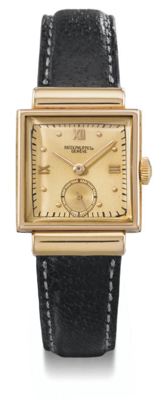 Patek Philippe. A fine and rare 18K pink gold water-resistant square wristwatch with hooded lugs and sliding sides