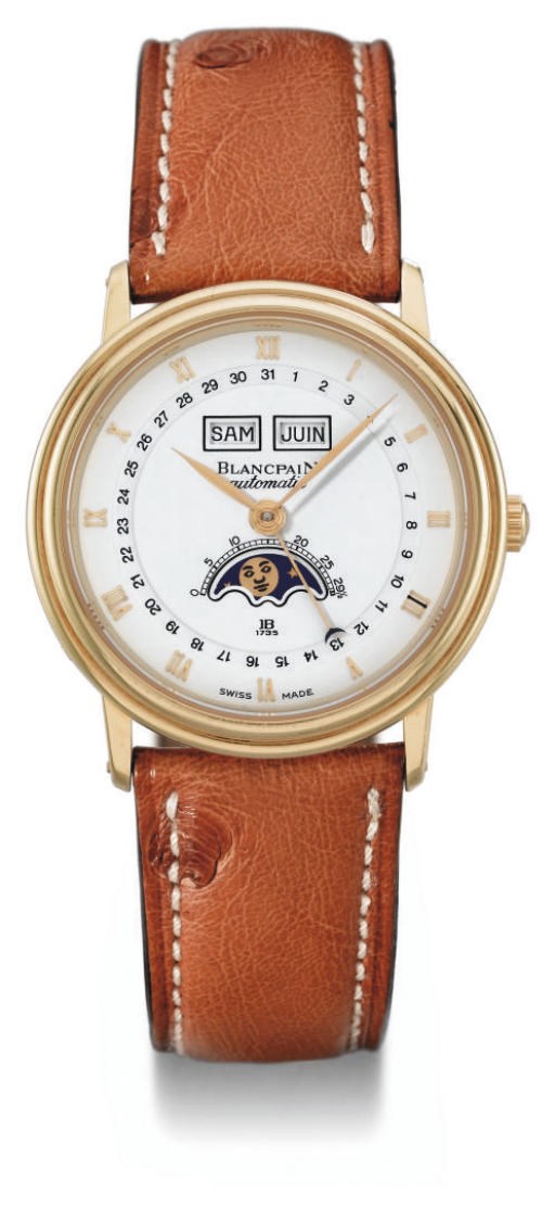 Blancpain. A fine 18K gold self-winding triple calendar wristwatch with phases of the moon