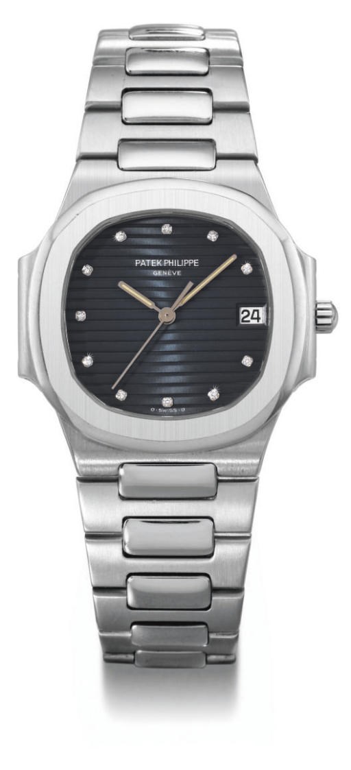 Patek Philippe. A rare platinum and diamond-set water-resistant wristwatch with sweep centre seconds, date and bracelet