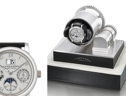 A. Lange & Söhne. A fine and rare platinum self-winding perpetual calendar wristwatch with phases of the moon, oversized date and zero-reset function