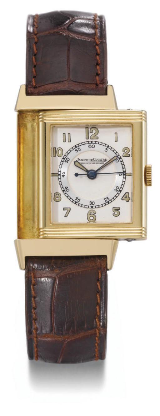 Jaeger-LeCoultre. A fine 18K gold Reverso wristwatch with sweep centre seconds, two-tone silvered dial and luminous numerals