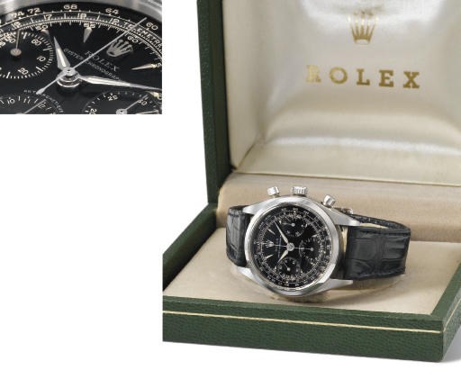 Rolex. A very fine stainless steel water-resistant chronograph wristwatch with black dial