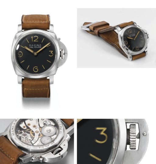 Rolex made for Panerai. An extremely rare and large stainless steel water-resistant diver's wristwatch with glazed display back