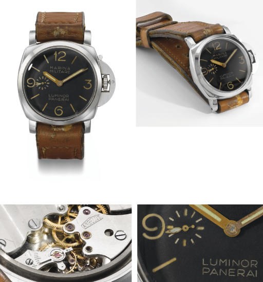 Panerai. An extremely rare and large stainless steel water-resistant diver's wristwatch with 8-day movement, subsidiary seconds at 9 and unusual double-signed dial