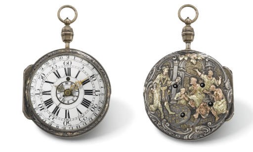 Jacob Bauman. A fine silver and vari-colour gold repousse four train quarter repeating and striking coach watch with date and alarm