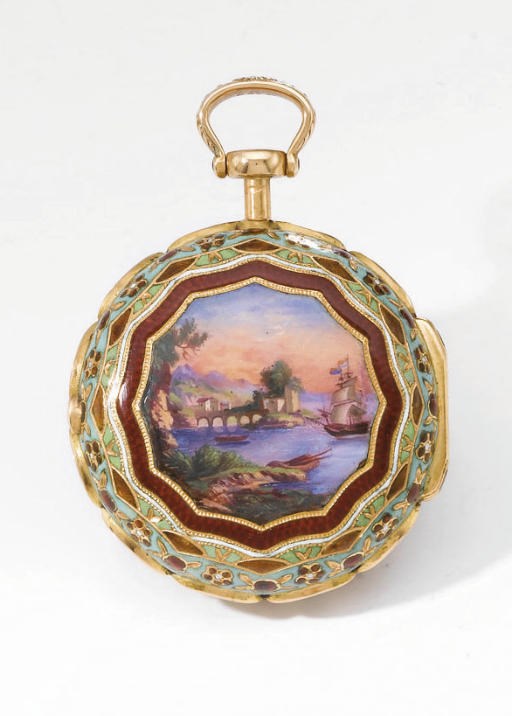 Markwick Markham Perigal. A fine 18K gold and enamel pair case openface verge watch, made for the Turkish market