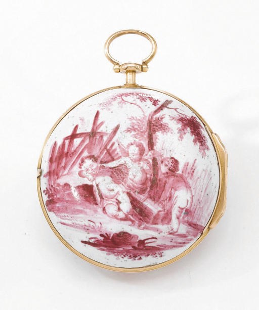 Theodore Avril. A fine and unusual 18K gold and porcelain verge watch