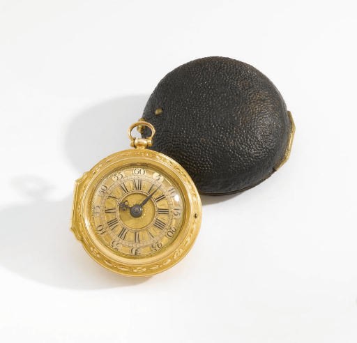 Wilson. A very fine, rare and unusual miniature 18K gold repoussé verge pendant watch with outer case