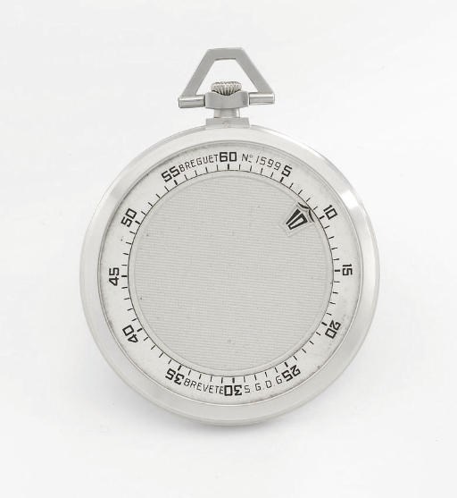 Breguet. A fine and rare 18K white gold openface chronoscope keyless lever watch