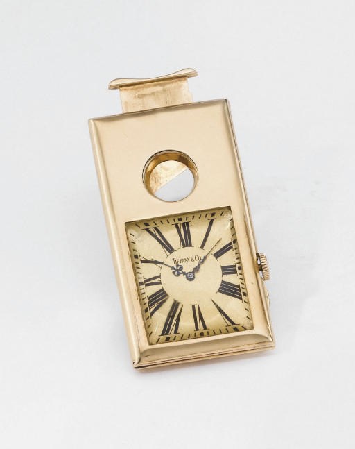Tiffany. An unusual 18K gold keyless lever purse watch and cigar cutter