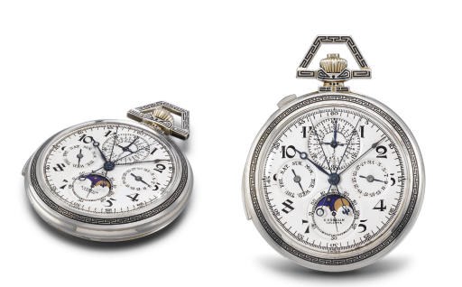 Audemars Piguet, made for Gübelin. An extremely fine and rare 18K white gold and enamel openface minute repeating perpetual calendar split seconds chronograph keyless lever watch with phases of the moon