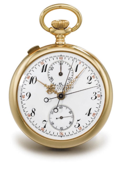 Haas Neveux & Cie. A 14K gold openface split seconds chronograph keyless lever watch