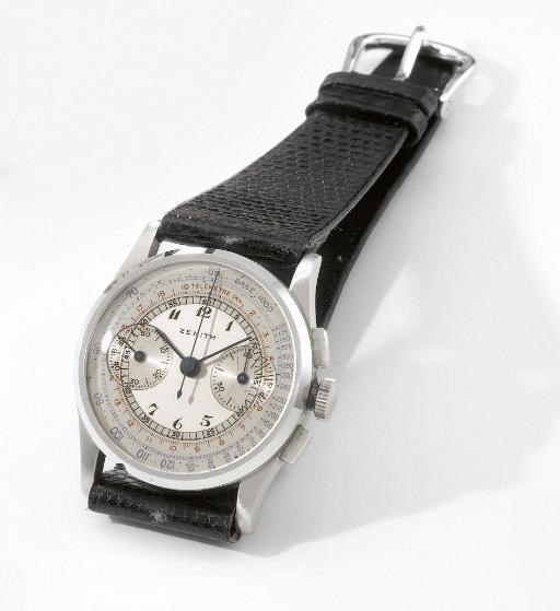 Zenith. A stainless steel chronograph wristwatch with two-tone silvered dial