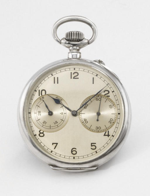 A. Lange & Söhne. A silver openface keyless lever deck watch with up and down indicator and fluorescent dial