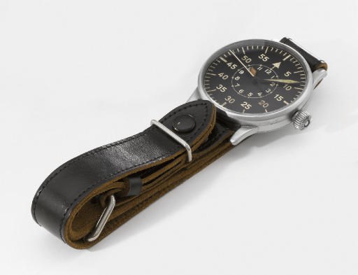 Stowa. A stainless steel oversized aviator's navigation wristwatch with indirect sweep centre seconds, hack feature and black dial