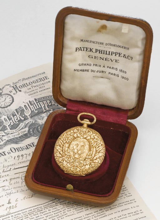 Patek Philippe. A fine and unusual 18K gold openface keyless lever watch with original certificate and box