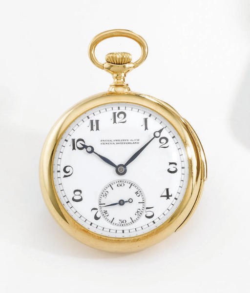 Patek Philippe. A fine and small 18K gold openface minute repeating keyless lever pendant watch