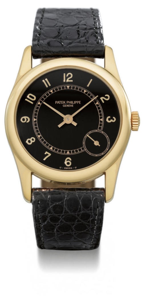 Patek Philippe. A fine 18K gold self-winding water-resistant wristwatch with black dial