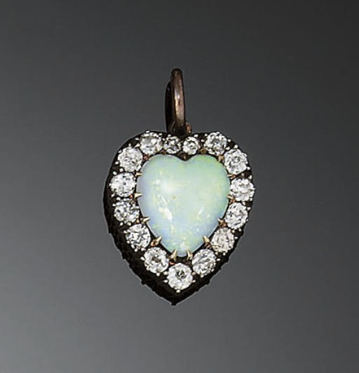 An Edwardian opal and diamond heart pendant
