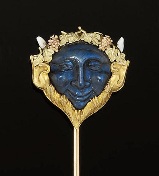 A late 19th century gold, labradorite and enamel stickpin
