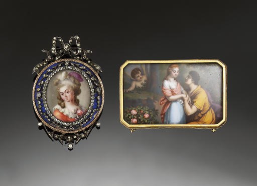 Two antique enamel brooches