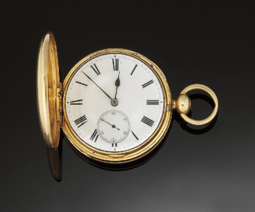 AN 18CT. GOLD HUNTING CASED KEYWIND DUPLEX POCKET WATCH