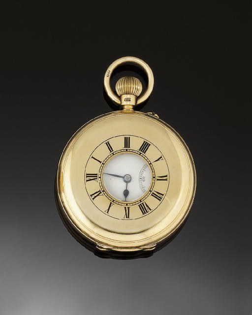 AN 18CT GOLD KEYLESS HALF-HUNTER POCKETWATCH
