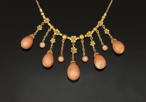 A late 19th century gold and coral necklace