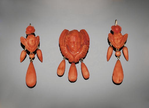A 19th century coral demi parure
