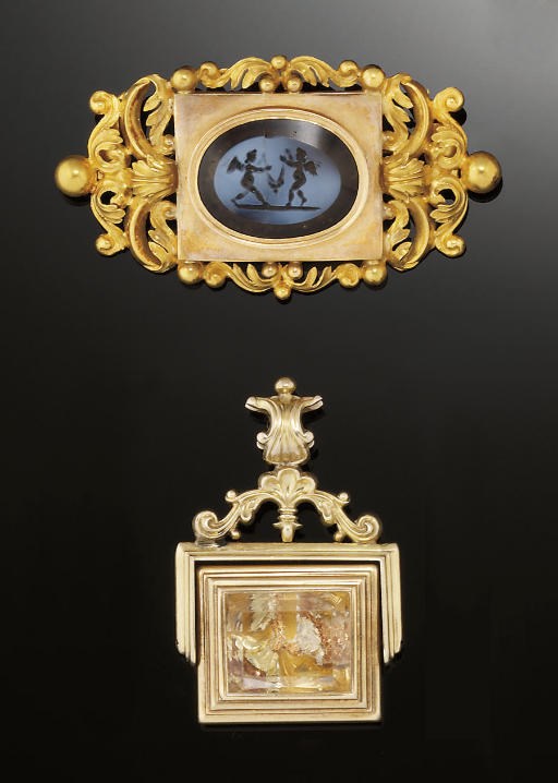 An early 19th century intaglio brooch and a fob seal