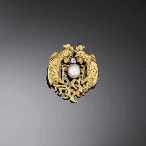 A LATE 19TH CENTURY GOLD, PEARL AND DIAMOND BROOCH