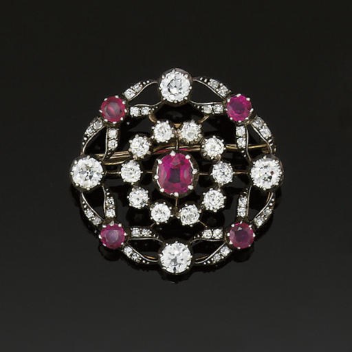 A late Victorian diamond and ruby brooch/pendant