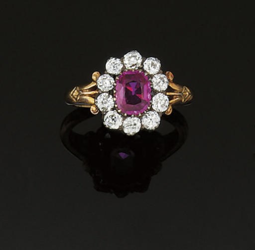 A LATE 19TH CENTURY RUBY AND DIAMOND CLUSTER RING