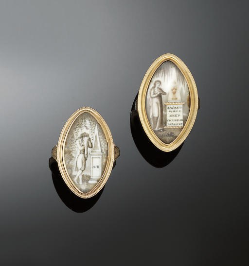 TWO GEORGE III NEO-CLASSICAL GOLD MOURNING RINGS