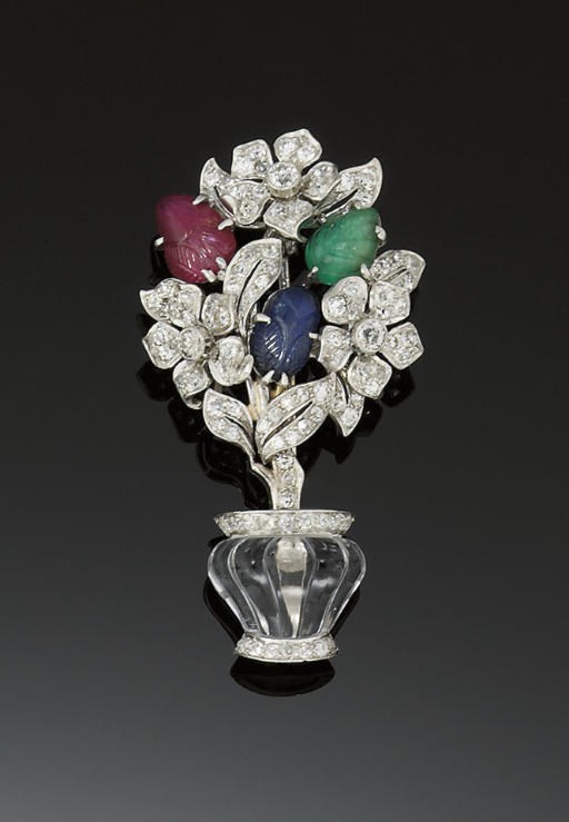 A diamond, ruby, emerald, sapphire and rock crystal brooch