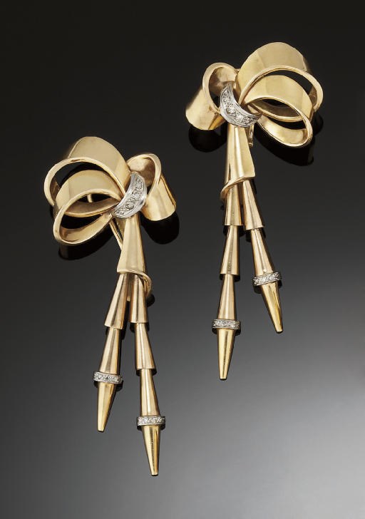A pair of diamond set earpendants