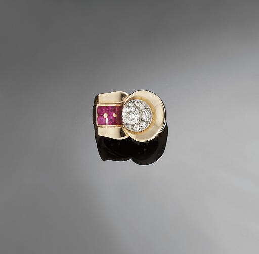 A ruby and diamond cocktail ring