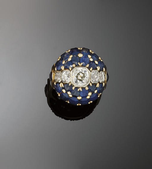 A sapphire and diamond cocktail ring
