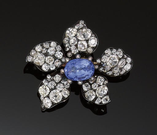 A late 19th century sapphire and diamond brooch