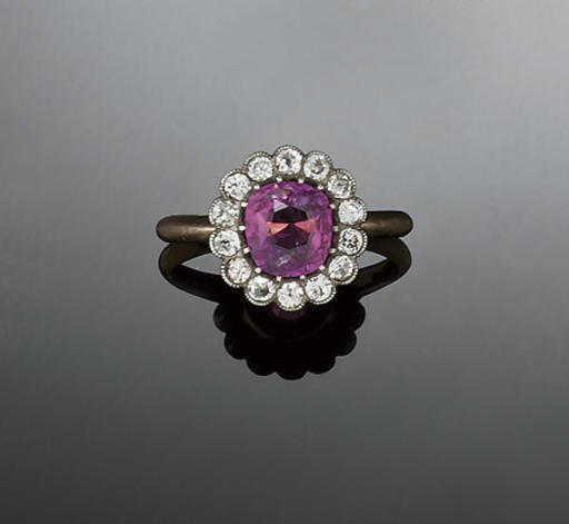 A PINK SAPPHIRE AND DIAMOND RING