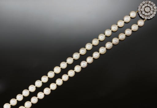 A cultured pearl and diamond choker