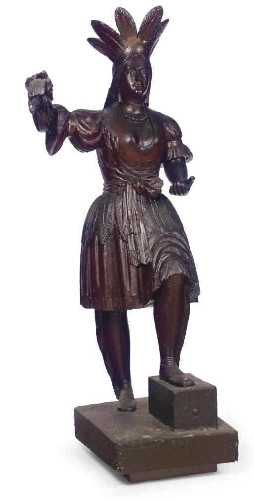A CARVED AND PAINTED TOBACCONIST FIGURE OF AN INDIAN PRINCESS