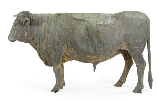 THE SWIFT MEAT PACKING COMPANY MOLDED GILT COPPER LIFE-SIZE TRADE FIGURE OF A STEER
