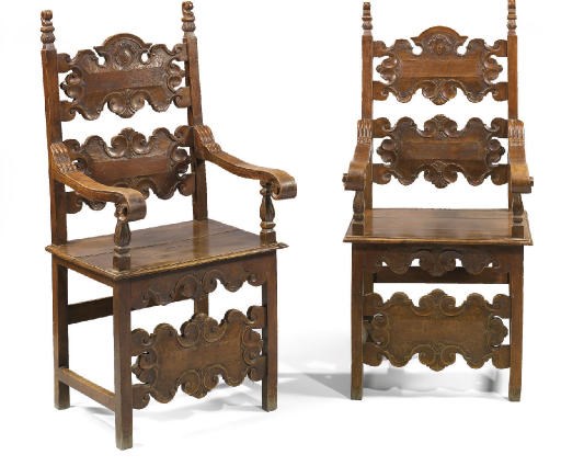 A PAIR OF ITALIAN WALNUT ARMCHAIRS